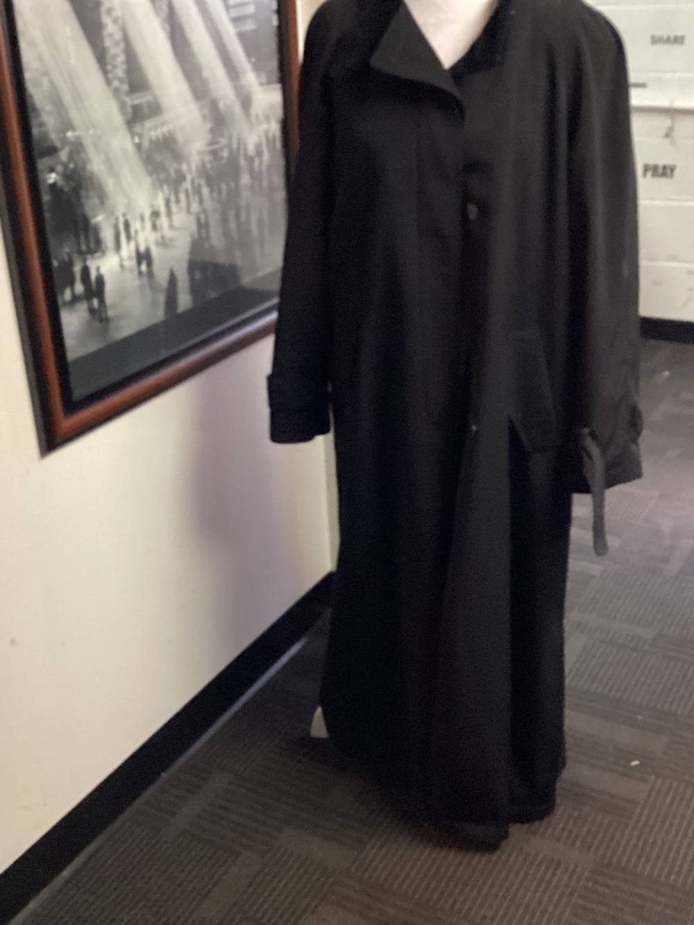 FLEET STREET LONG BLACK RAINCOAT. BELTED VINTAGE. MUST SEE